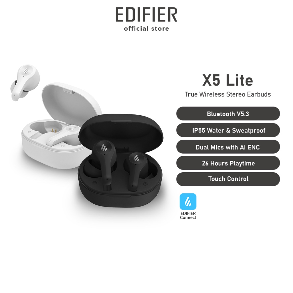 Edifier X5 Lite Earbuds Bluetooth V5.3 Edifier Connect AI Environmental Noise Cancelling Mic Low Latency IP55