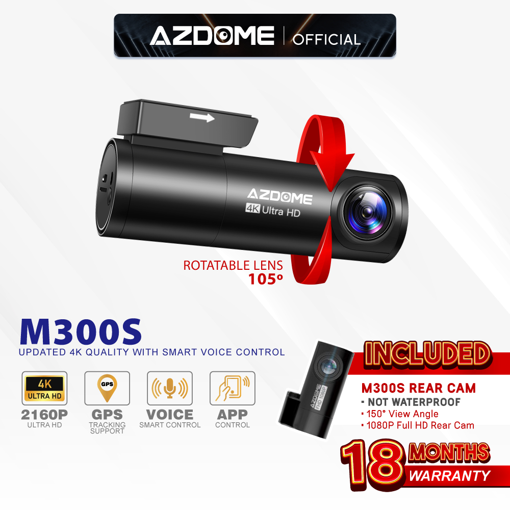 AZDOME M300S 2160P/4K Ultra HD Front DashCam Night Vision Smart