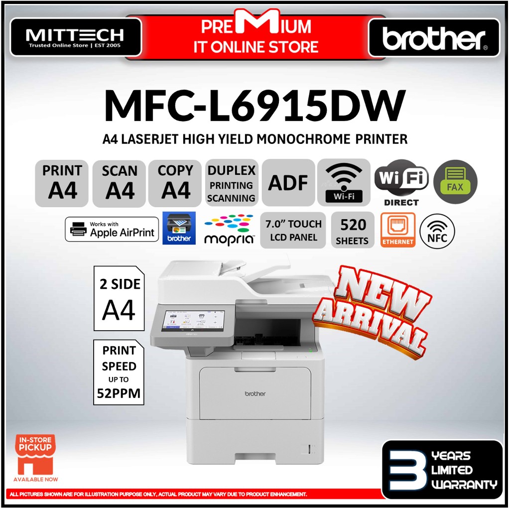 Brother MFC-L6915DW Wireless Laser Multifunction Printer - Monochrome 