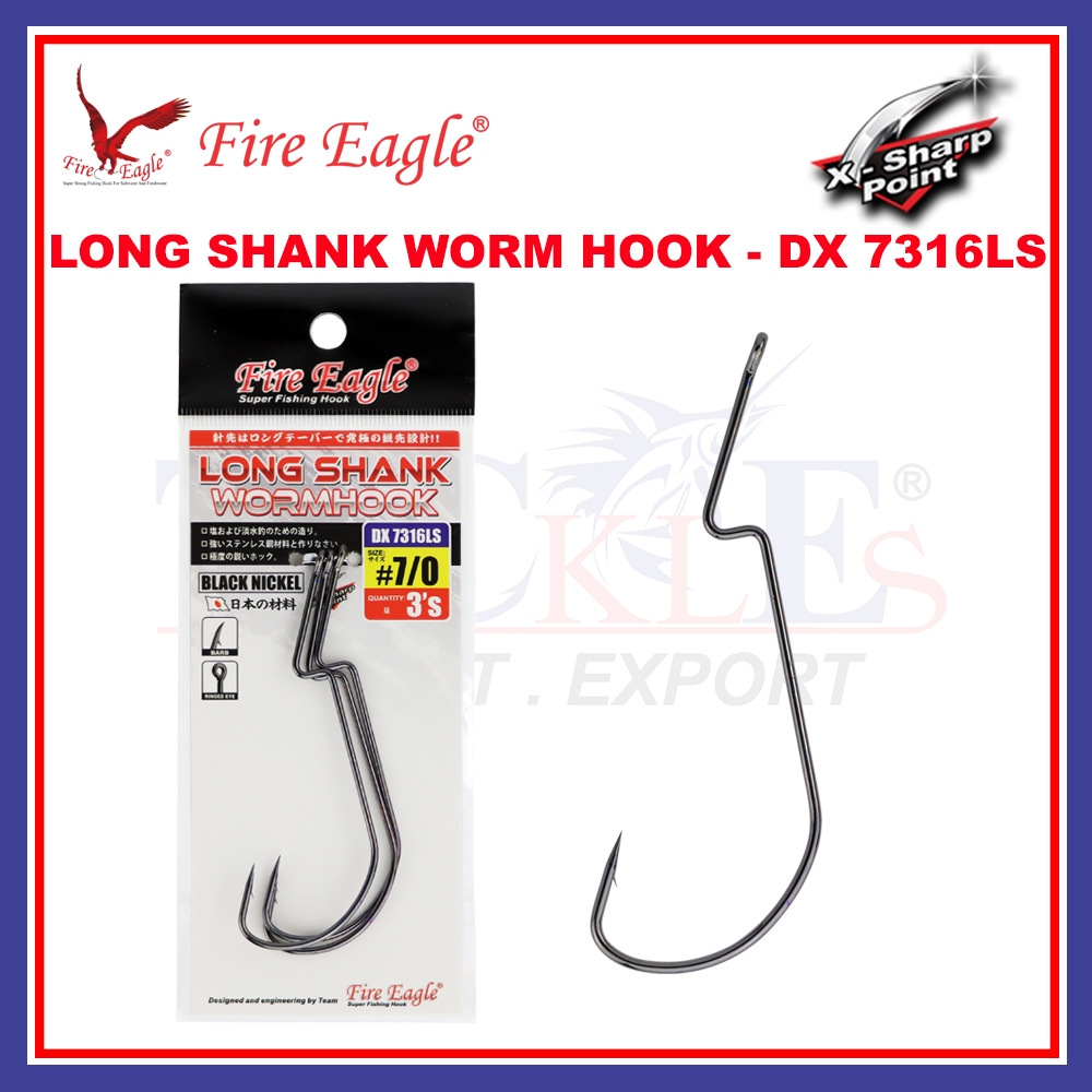 Fire Eagle Long Shank Worm Hook DX7316LS Fishing Hook Matakail Pancing  Black Nickel Weedless Soft Plastic