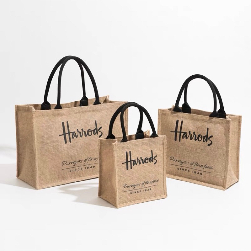 Harrods Linen Tote Shopper Bag Jute Bag PURVEYORS OF FINE FOOD REUSABLE Bag  Beautiful