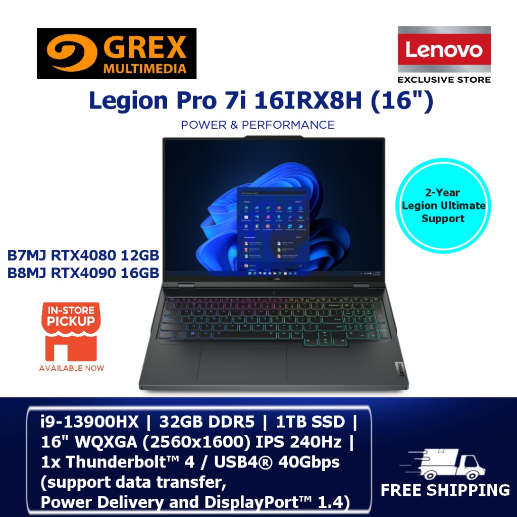 LENOVO Legion Pro 7i 16IRX8H 82WQ00B7MJ RTX 4080 OR 82WQ00B8MJ RTX 4090  LAPTOP (i9-13900HX,32GB DDR5,1TB SSD,16WQXGA)