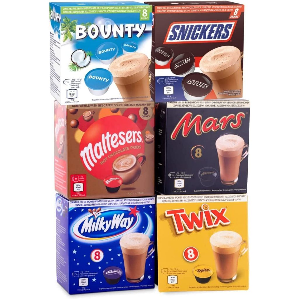 Nescafe Dolce Gusto Compatible Hot Chocolate Pods - Twix, Mars, Galaxy,  Maltesers, Milky Way Capsule