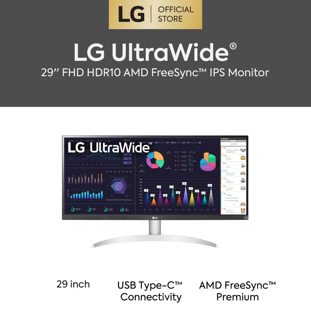 LG Monitor 29 UltraWide - WFHD, Panel IPS, 75Hz, FreeSync, HDR10 (21:9)  (29WQ600-W)