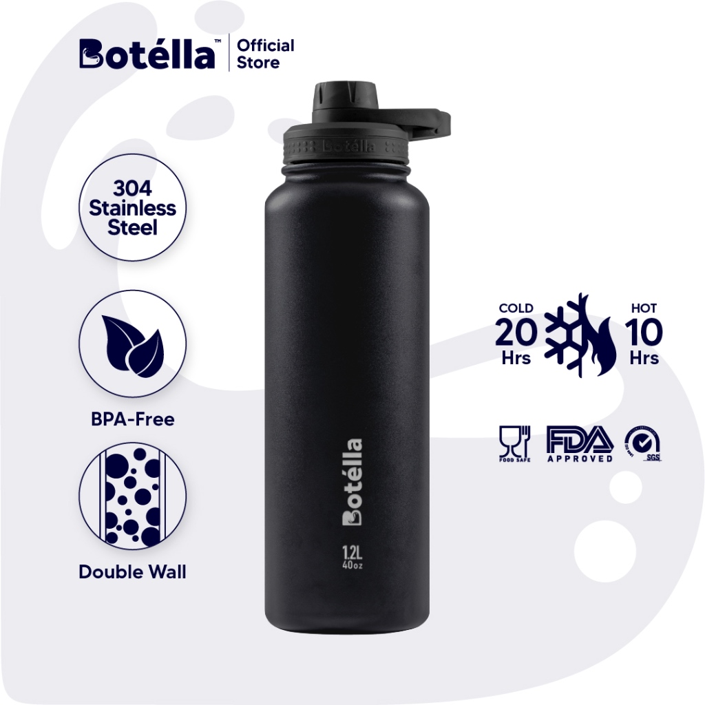 1.2L 304 Stainless Steel Double-Layer Vacuum Flask Water Bottle Travel Mug Vacuum Insulated Bottle, Size: 30.5, Black