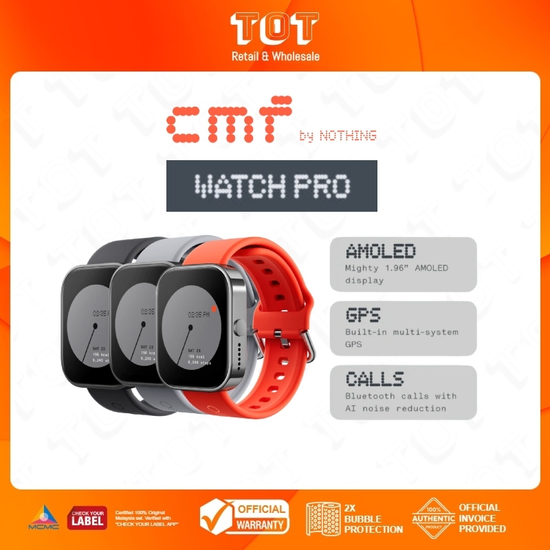  CMF BY NOTHING Watch Pro Smartwatch,1.96'' AMOLED Display, IP68  Water Resistant Multi-System GPS Fitness Tracker with Health Monitoring,  13Day Battery Life, Dark Grey : Electronics