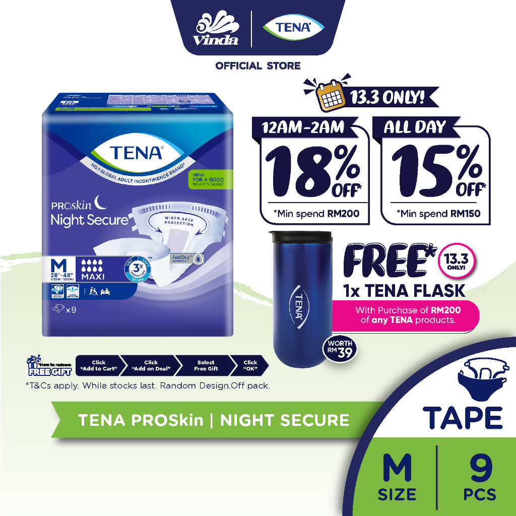 TENA PROskin Night Secure Adult Diaper M (8x9s) / L (8x8s) M(8x9s