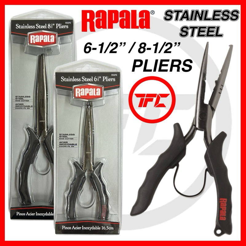 Rapala Stainless Steel 6.5” & 8.5” Pliers RSSP6 RSSP8 Split Ring Opener  Side Cutter Tools Tuning Leaf Spring Zinc