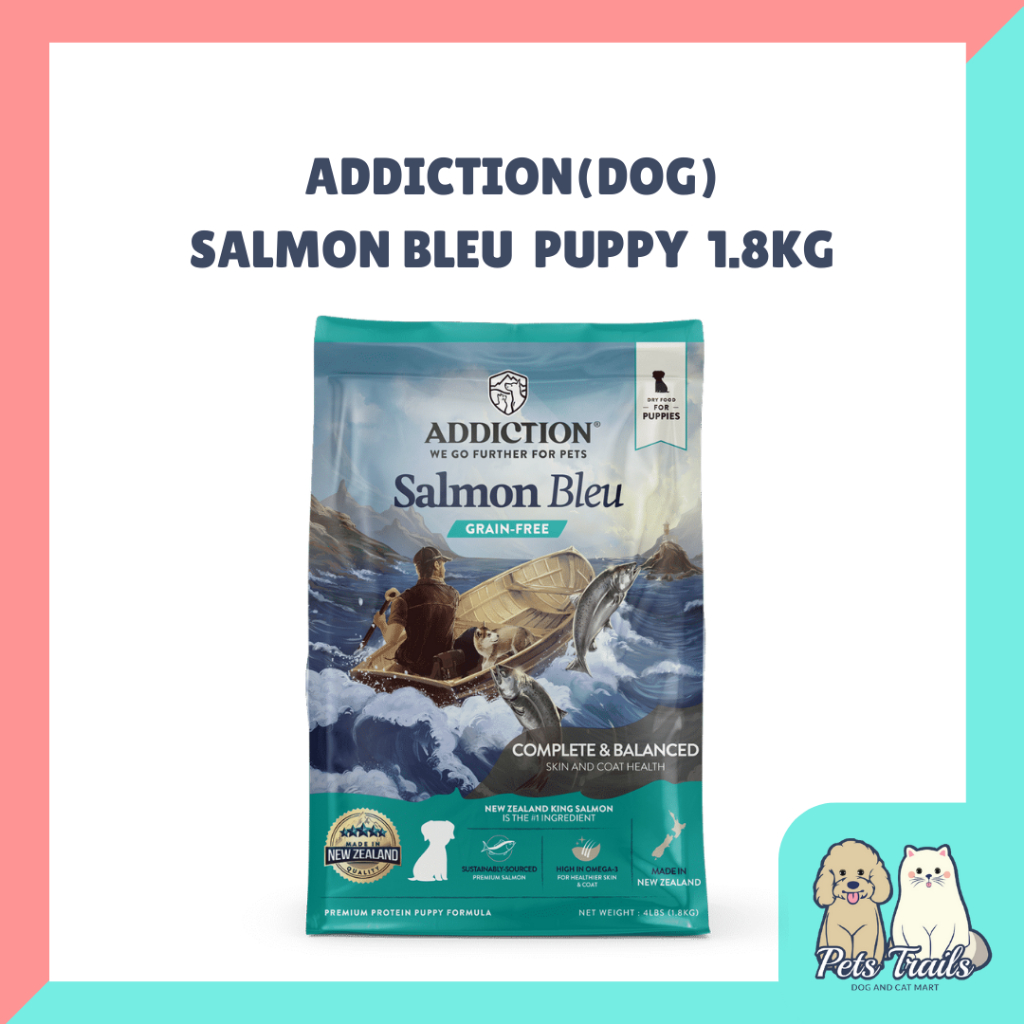 Updated Formula 1 Addiction Grain Free Salmon Bleu Puppy Dog