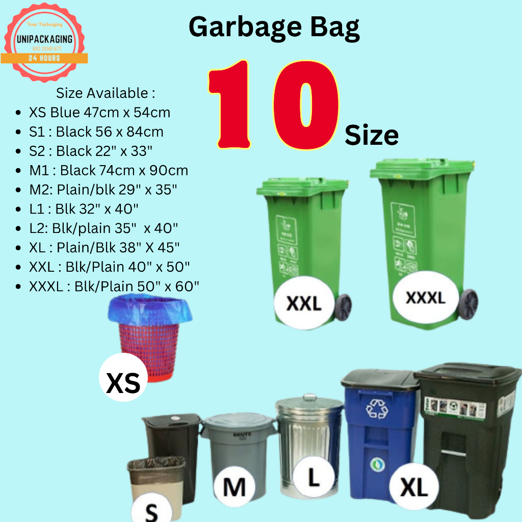 Multi-size XS-XL Garbage Bag Packet / Plastic Rubbish Bag / Trash Bag / Bin  Bag / Plastik Sampah