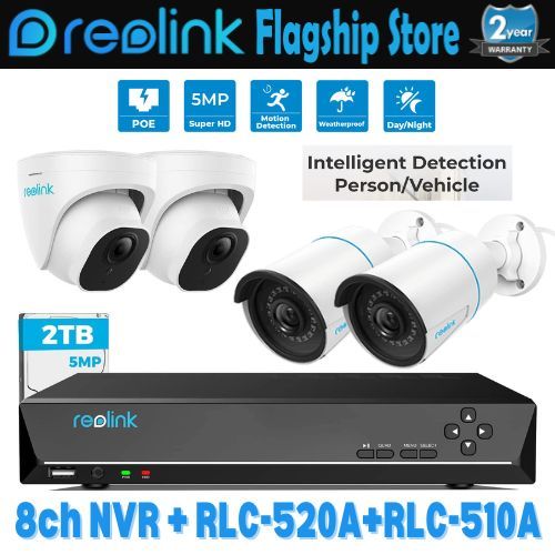 REOLINK Home Security Camera System for 5MP PoE IP Surveillance RLC-510A &  520A