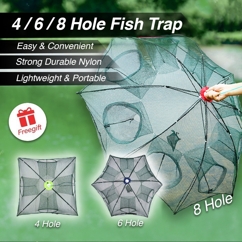 6 Hole Fish Trap Cage Net Perangkap Ikan Portable Fishing Net