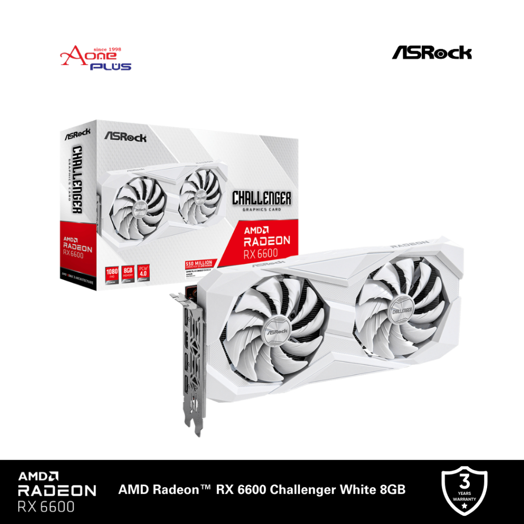 AONE PLUS SS2) ASRock AMD Radeon RX 6600 Challenger D 8GB White