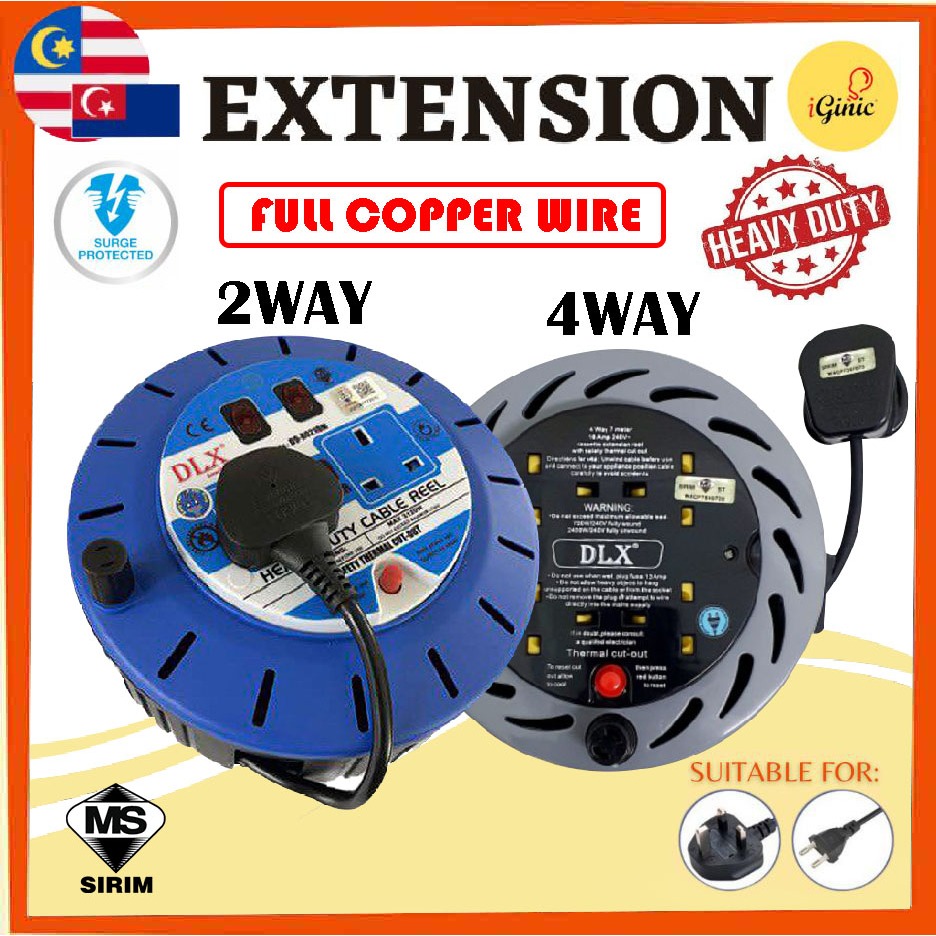 5M 2 Gang Way Cable Reel Extension Lead