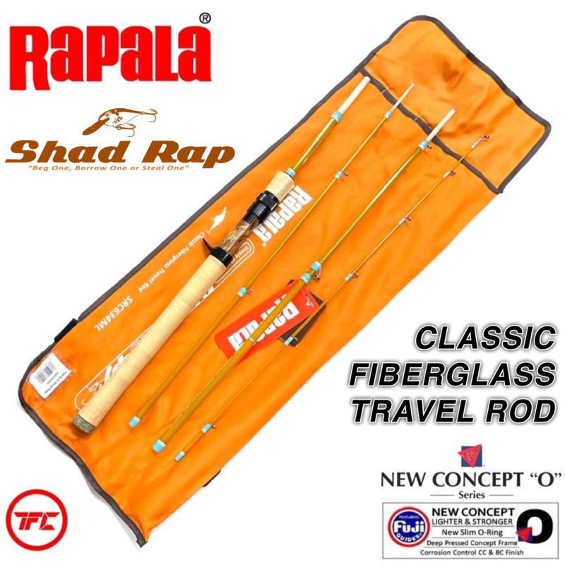 2022 Rapala Shad Rap Classic Fiberglass Travel Rod Baitcast Spinning BC  Casting Baitcasting