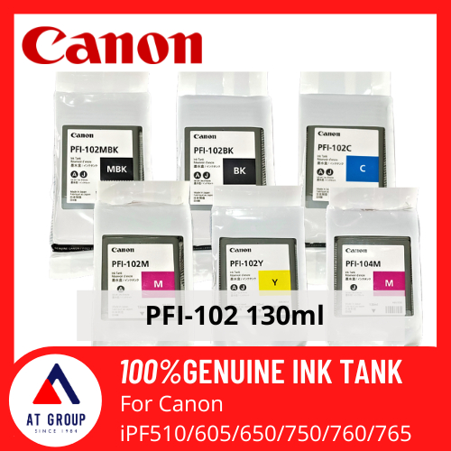 Canon PFI-102 MBK, BK, C, M, Y, PFI-104 M Ink Cartridge (130ml