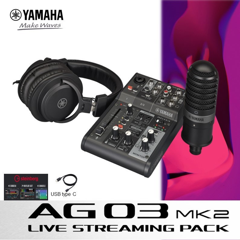 Yamaha AG03MK2 LSPK 3 Channel Live Streaming Pack Mixer