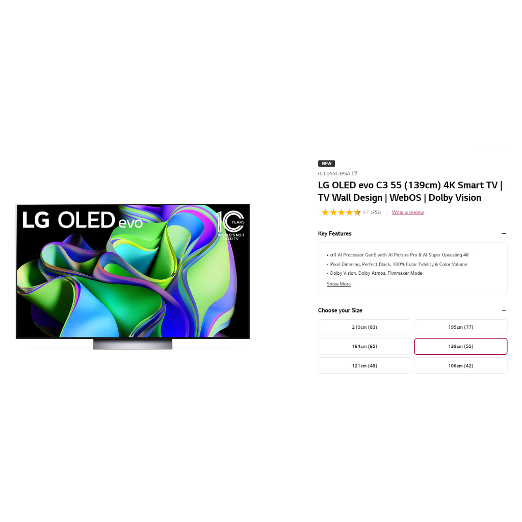 LG OLED evo C3 55 (139cm) 4K Smart TV, TV Wall Design