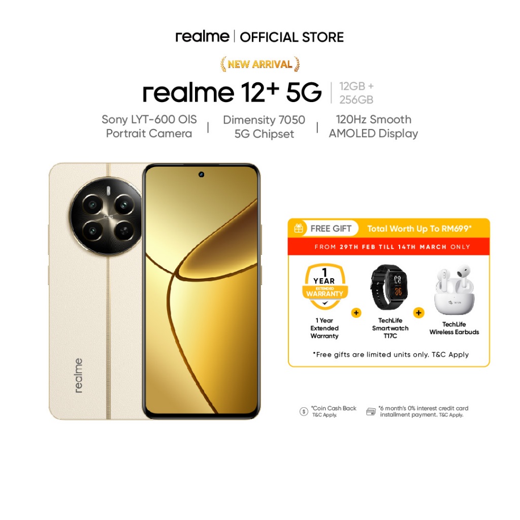 Realme 12+ 5G With Sony LYT600 Camera Lands in India On March 6 and in  Malaysia On February 29 