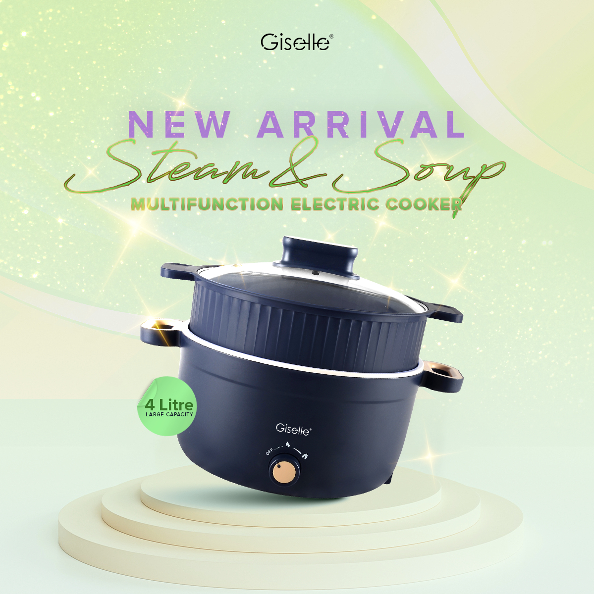 Giselle Mini Rice Cooker 1.2L with Non-stick Pot and Steamer 200W (KEA0371)