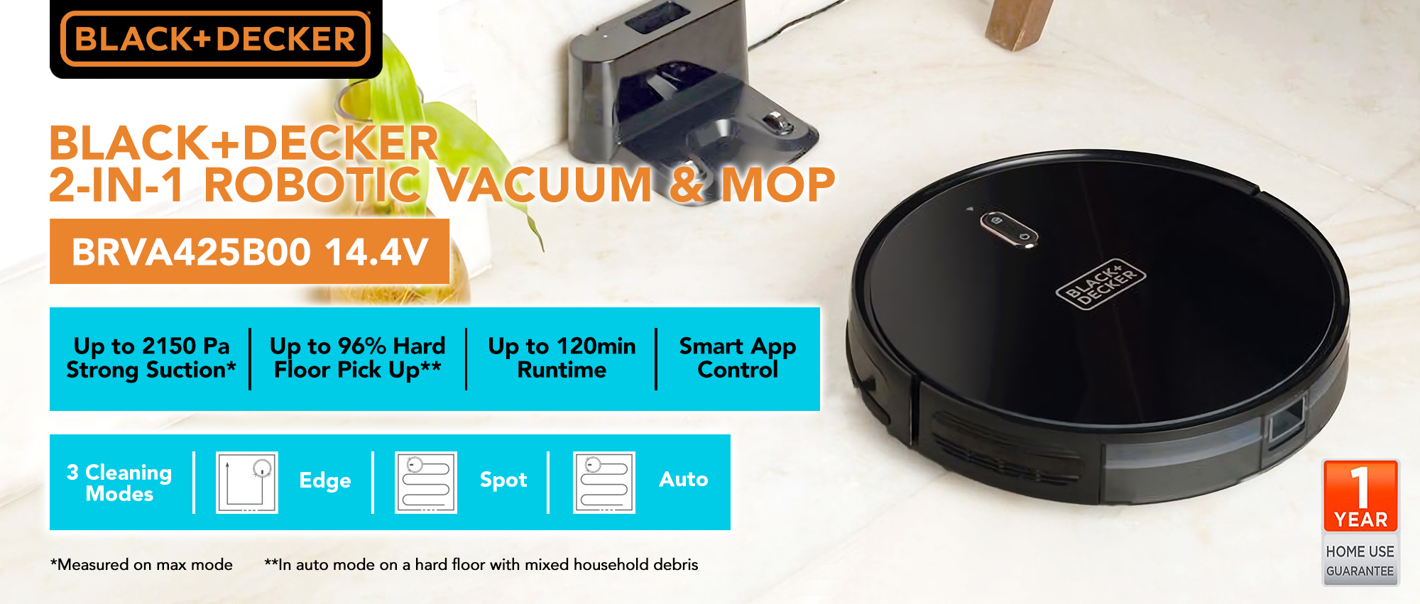BlACK + DECKER - Robot Vacuum & Mop 2 in 1 (BRVA425B00-B1) 
