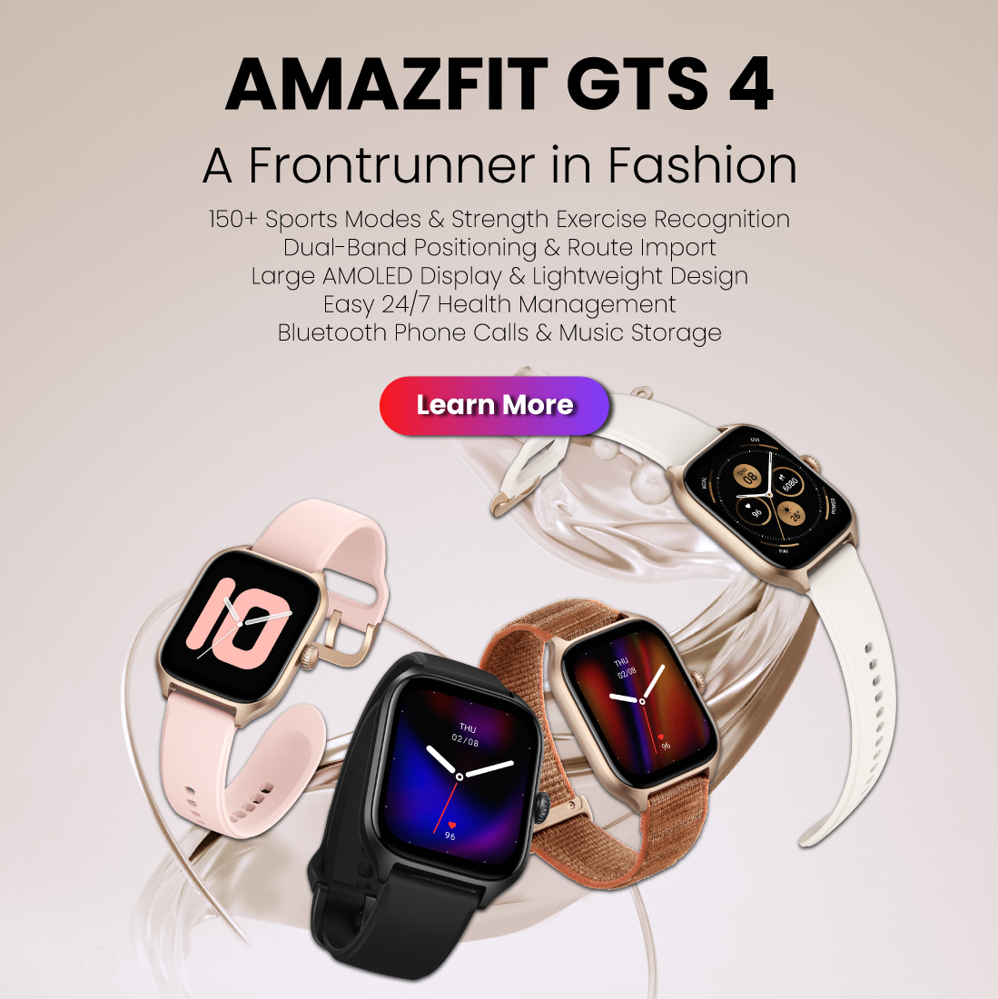 Amazfit GTS 4 Smartwatch, Large AMOLED Display & Lightweight, Bluetooth  call