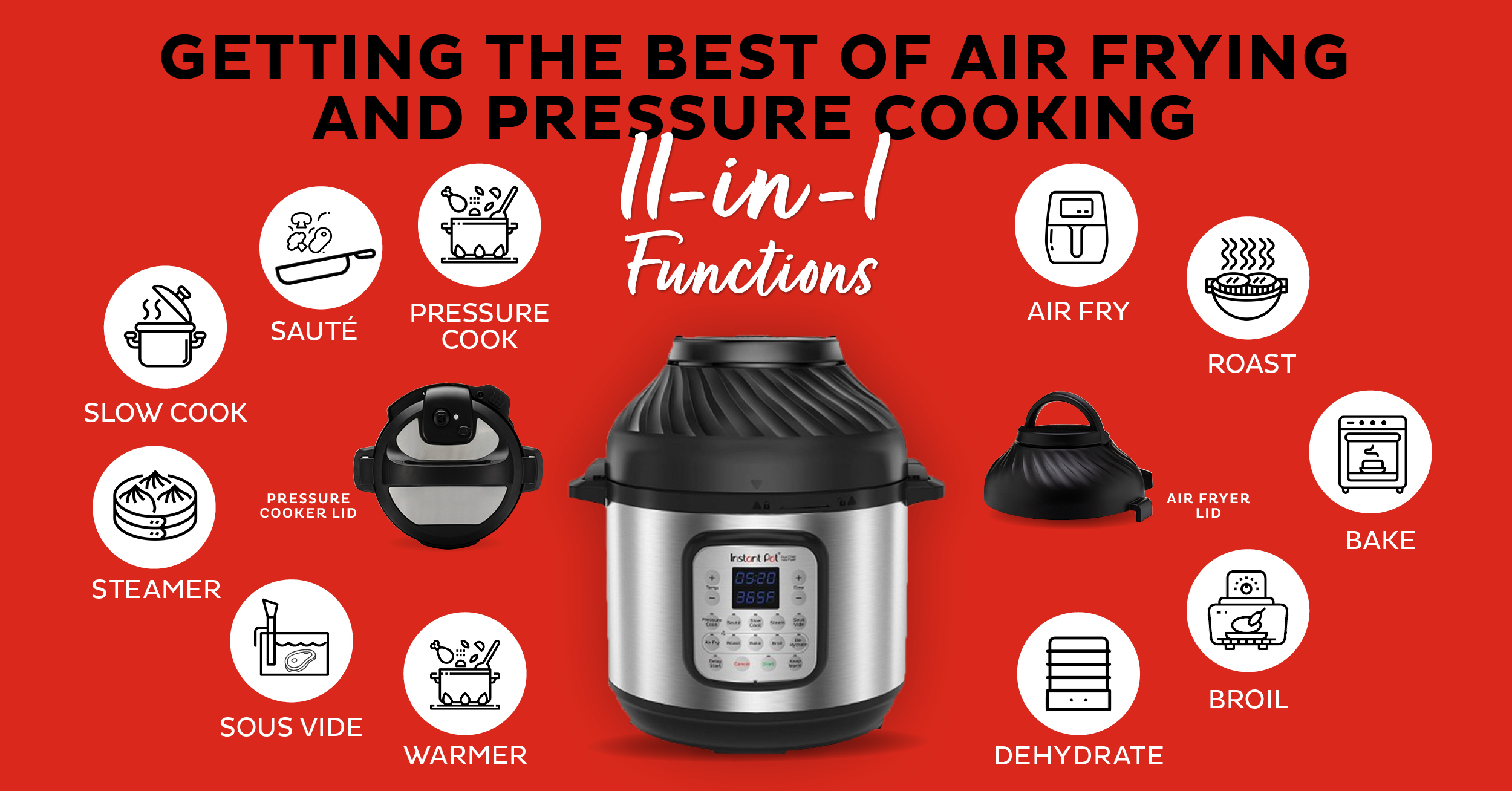 Instant Pot Duo Crisp Pressure Cooker 11 in 1, 8 Qt with Air Fryer, Roast,  Bake, Dehydrate and more & Genuine Instant Pot Tempered Glass lid, Clear 10