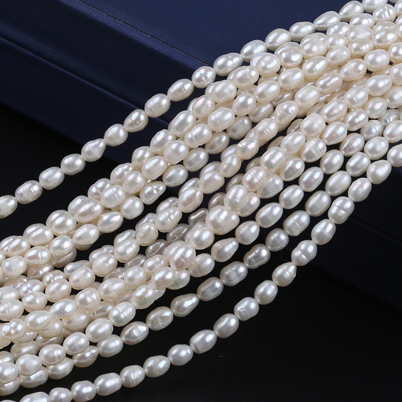 Natural Freshwater Pearl Beaded Rice Shape Punch Loose Beads Jewelry