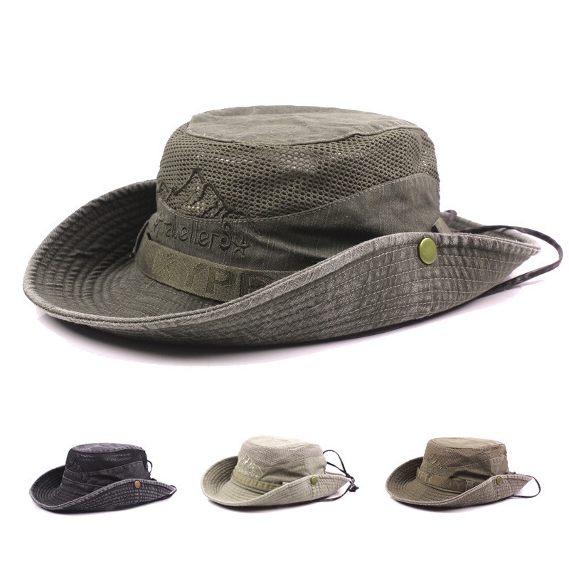 New] Men Cap Summer Mesh Breathable Retro Cotton Bucket Hat Panama
