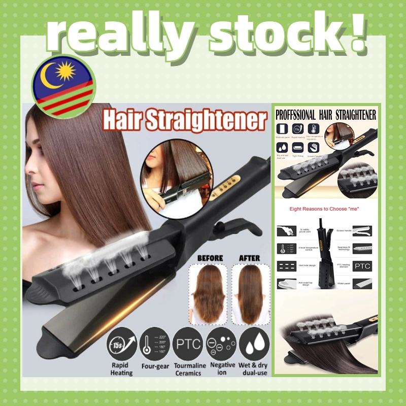 Ceramic tourmaline ionic flat outlet iron hair straightener steam