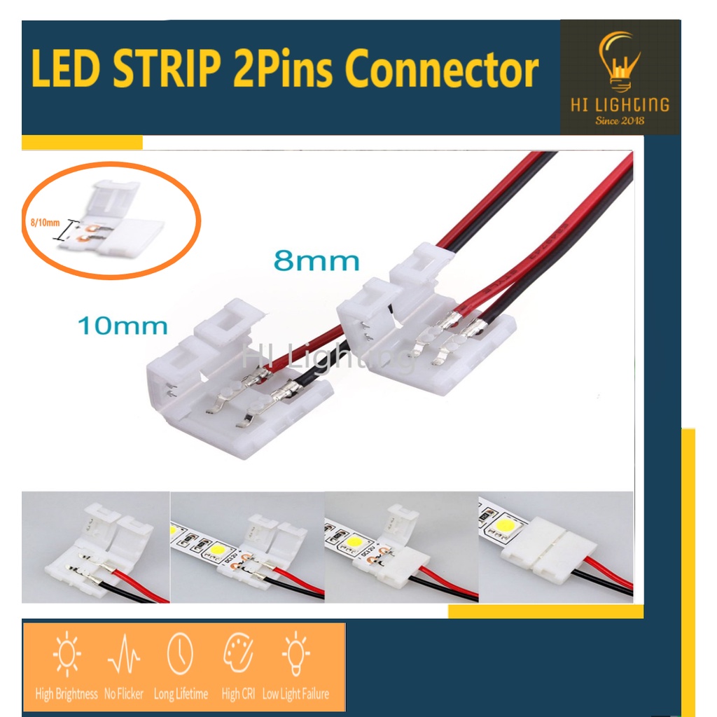 Led Strip Connectors 2Pin 8mm 10mm No Soldering Shopee Malaysia