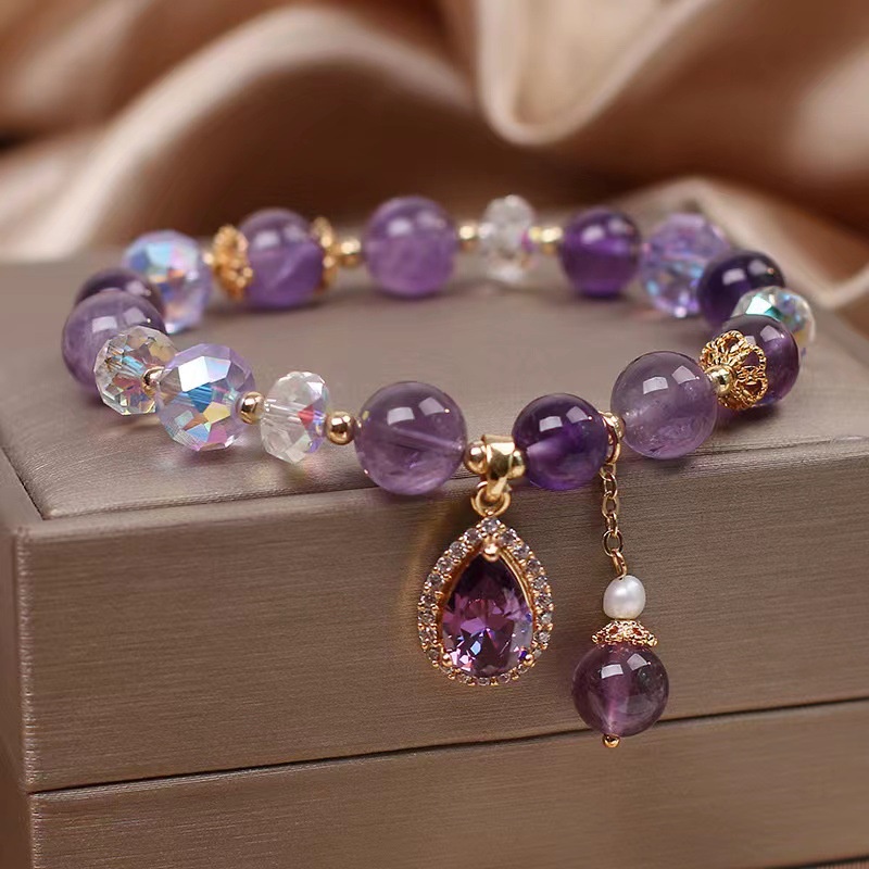 Green Zircon and Amethyst Gemstone Bead Bracelet