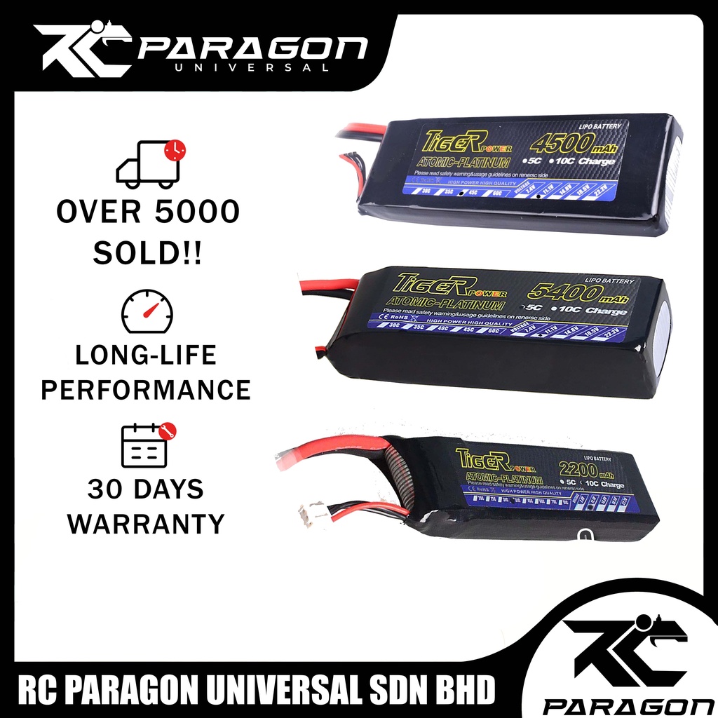 Official 30 Days Warranty] TIGER 2S-6S RC Lipo Battery 4500 5400mah 7.4v 3s  11.1v 4s 14.8v 22.2v bateri car | Shopee Malaysia