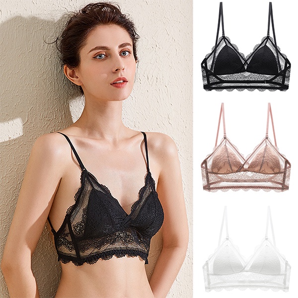 Bigersell Bandeau Bra Women's Lace Transparent Underwear without Underwire  and Sponge Bras Female Synthetic Backless Sports Bra Big & Tall Lace Bra