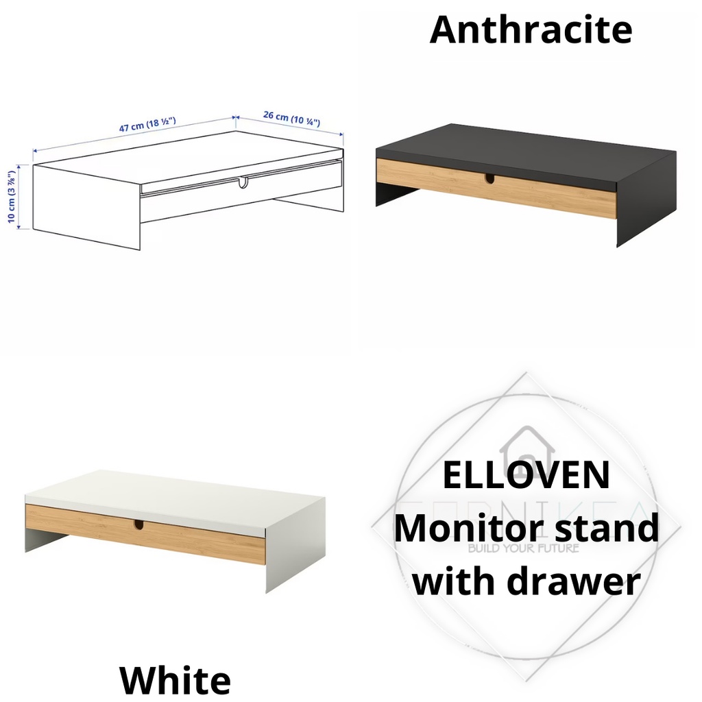 ELLOVEN Monitor stand with drawer, anthracite - IKEA