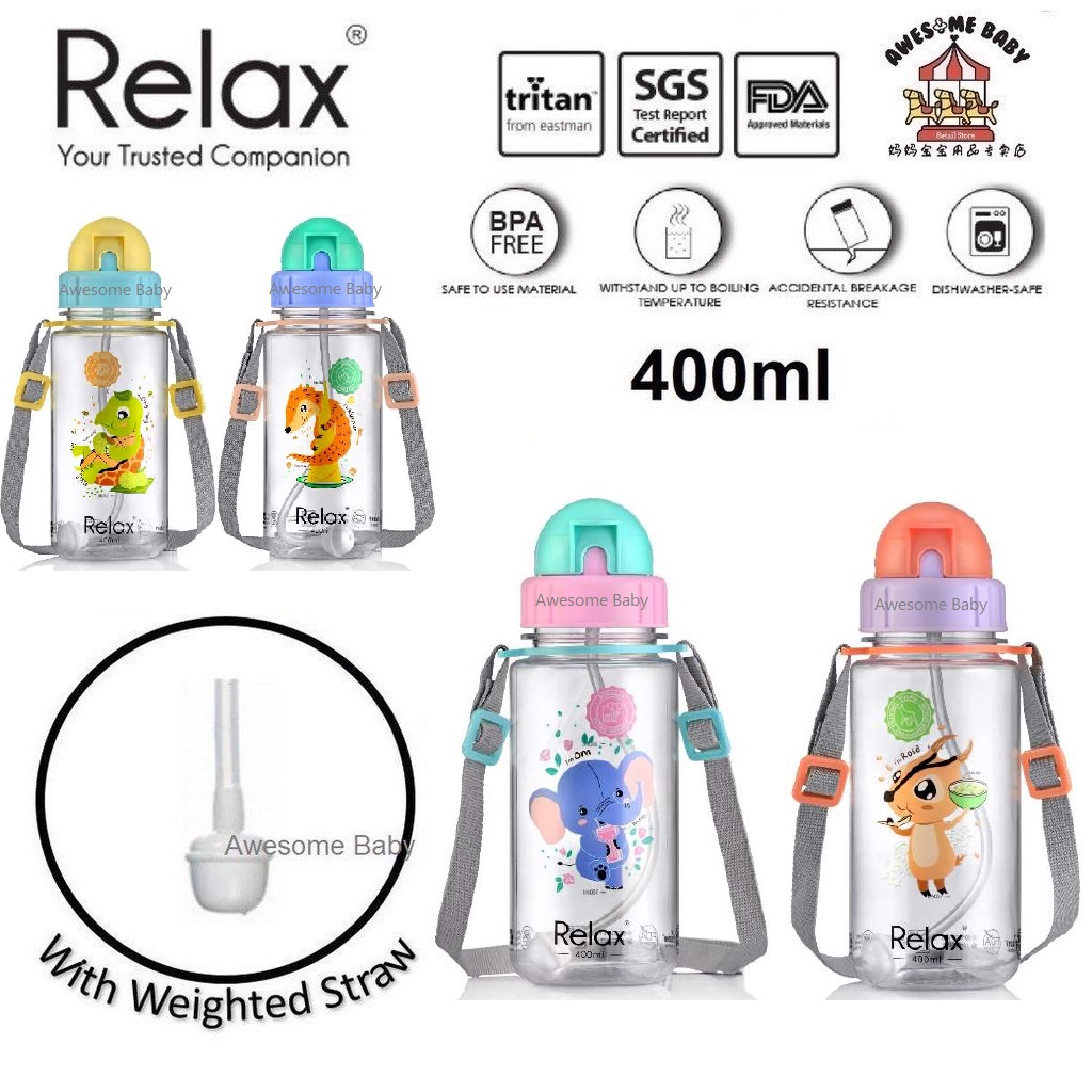 Relax Tritan Kids Water Bottle Straw Replacement 2pcs (Weighted Straw) +  Straw Brush