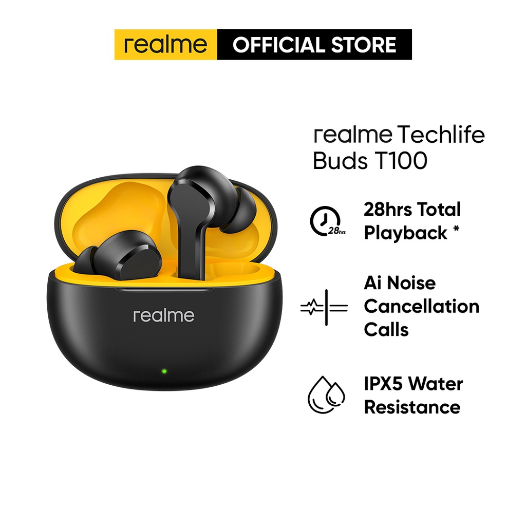 Realme Techlife Buds T100 28 hours Total Playback AI Noise