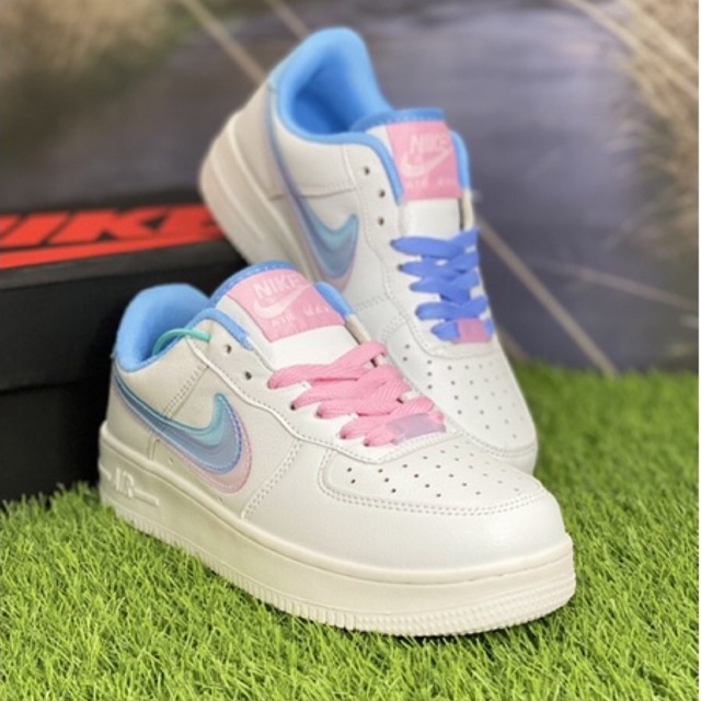 Air force 1 blue and hot sale pink swoosh