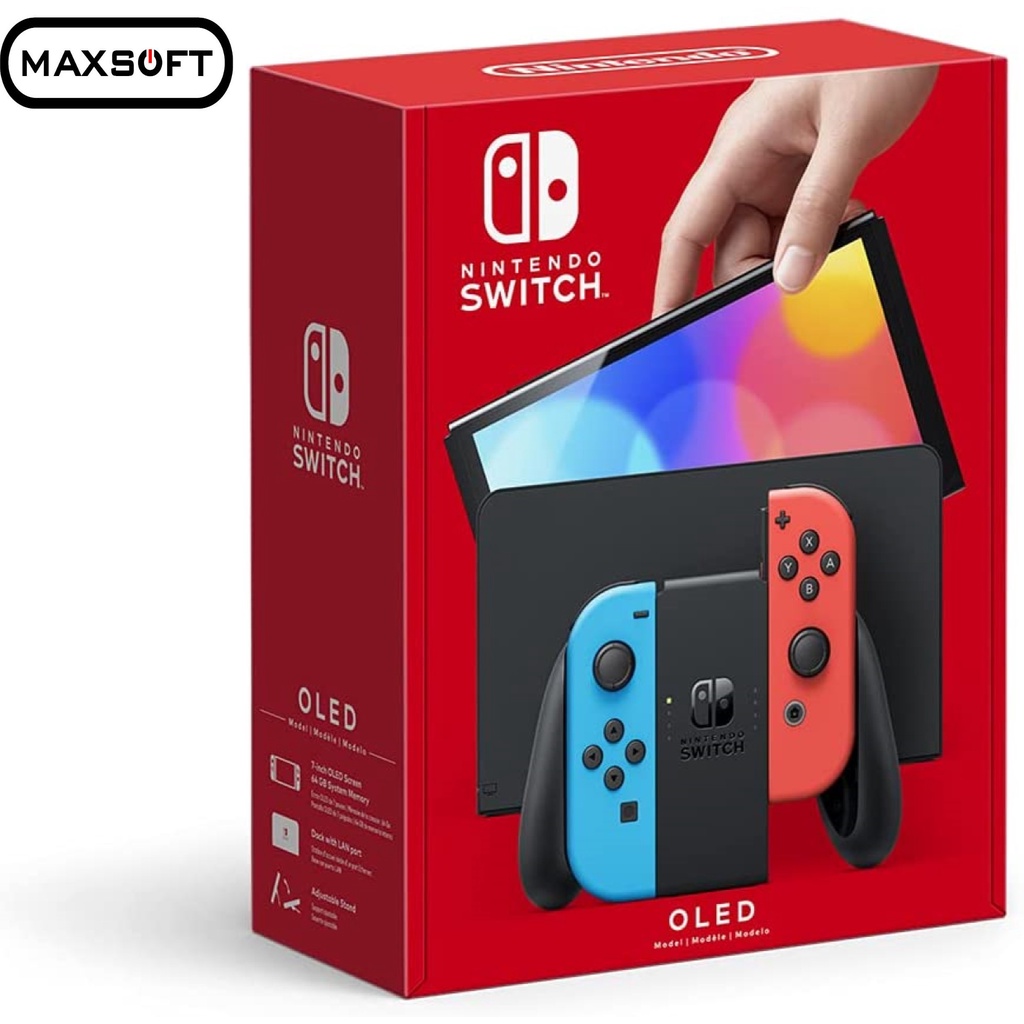 Nintendo Switch OLED Model with Neon Red Neon Blue Joy Con