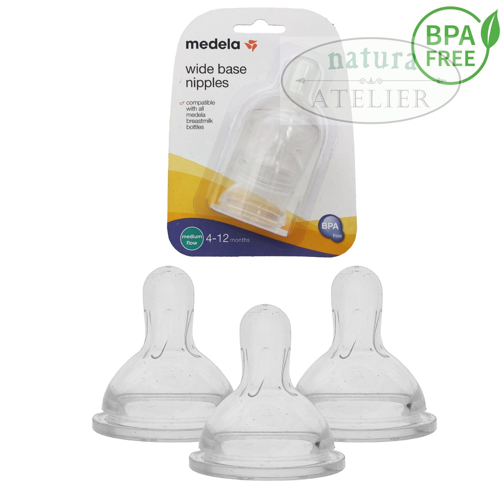 Medela Nipple Medium Flow Wide Base Baby Bottle Feeder 3 Pack NIP NEW 4-12  mnths