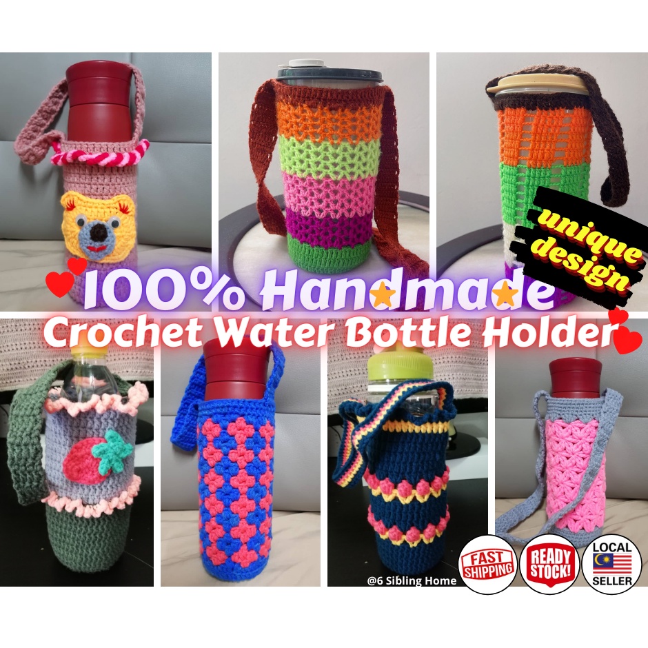 100% Handmade Colourful Crochet Water Bottle Holder Sarung Botol