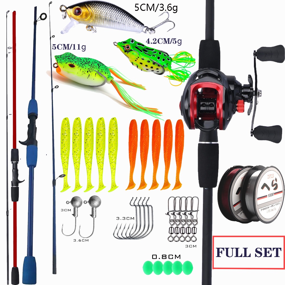 Fishing Rod Set 2 Section Casting Rod Baitcasting 7.2:1 Gear Ratio