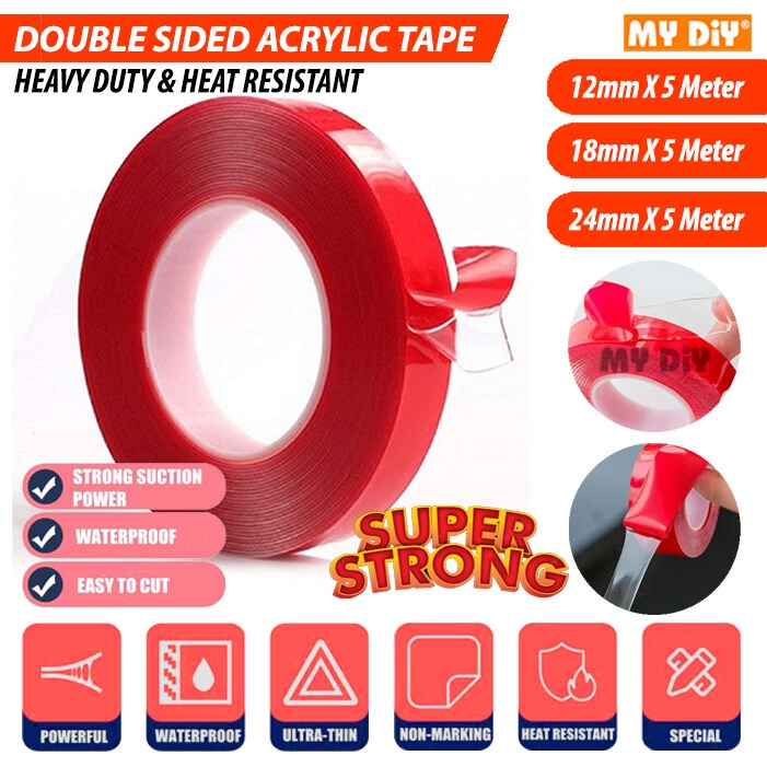 MYDIYHOMEDEPOT - Heavy Duty 5 Meter Strong Double Sided Acrylic Foam Tape  Double Sided Tape Transparent Double Tape