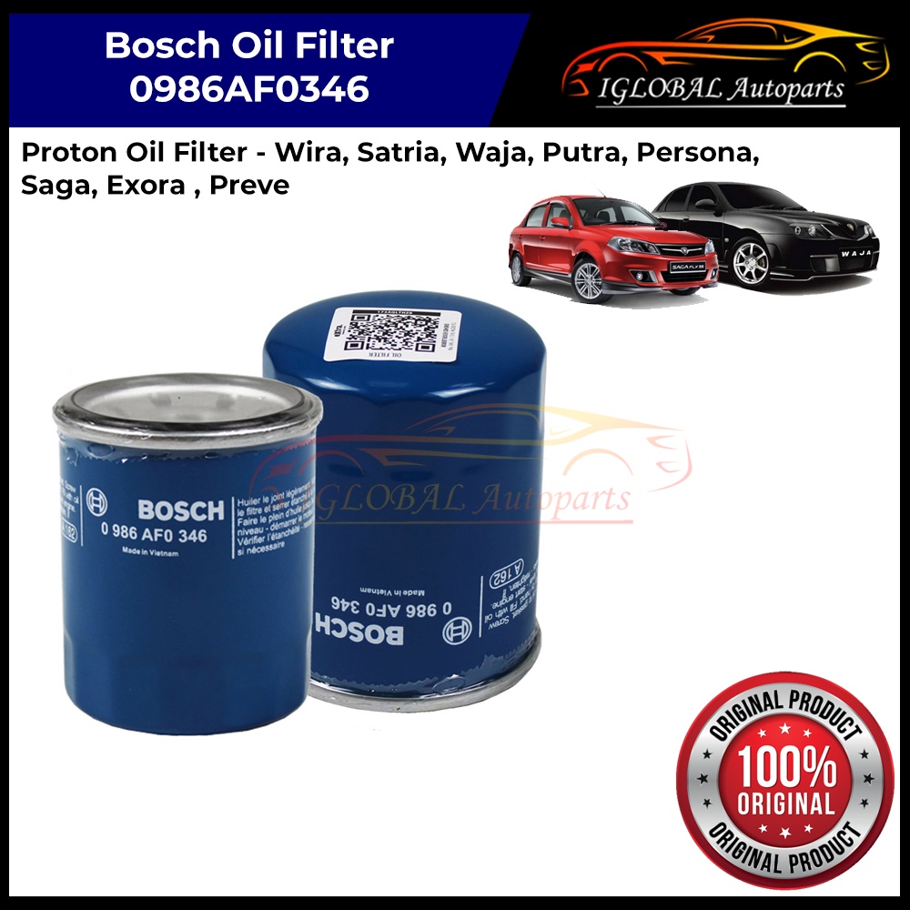 Bosch Oil Filter 0986AF0346 for Proton Wira, Satria, Waja, Persona, GEN2,  Saga BLM/FL/FLX/VVT, Exora, Preve, Suprima S