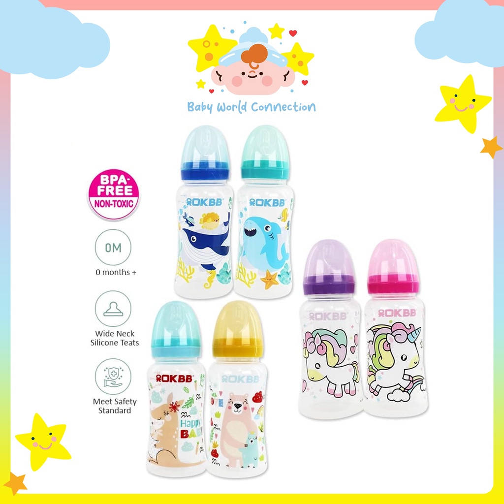 OKBB Twin Pack Baby Feeding Bottle Standard Neck Teats Feeding Essentials 9  Oz (270ml) B231P