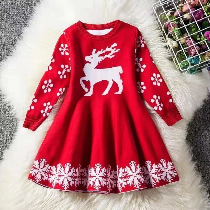 Autumn girls knitted dress, princess dress for small and medium