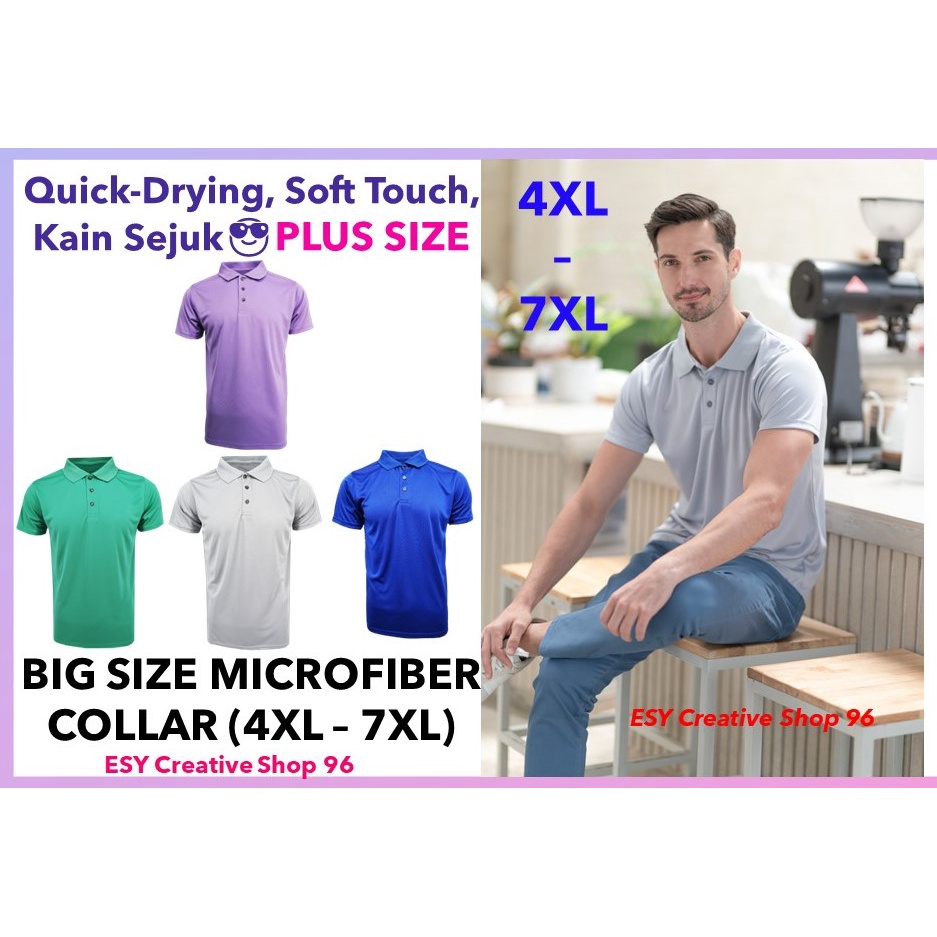 BIG SIZE (4XL - 7XL) Microfiber Polo Plain T Shirt Collar Plus