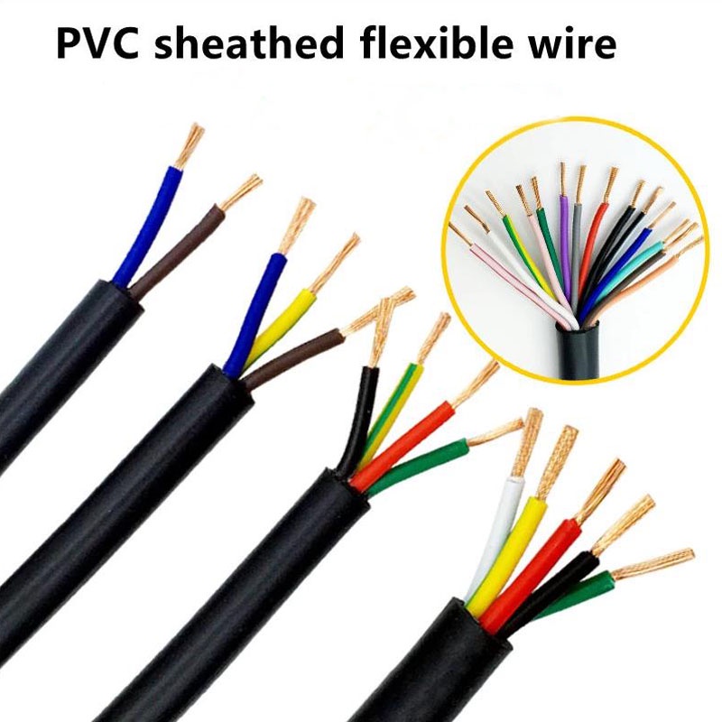 Multi Core Flexible Cable Wire 5 6 7 8 10 Cores RVV Black Stranded Sheathed  Wire