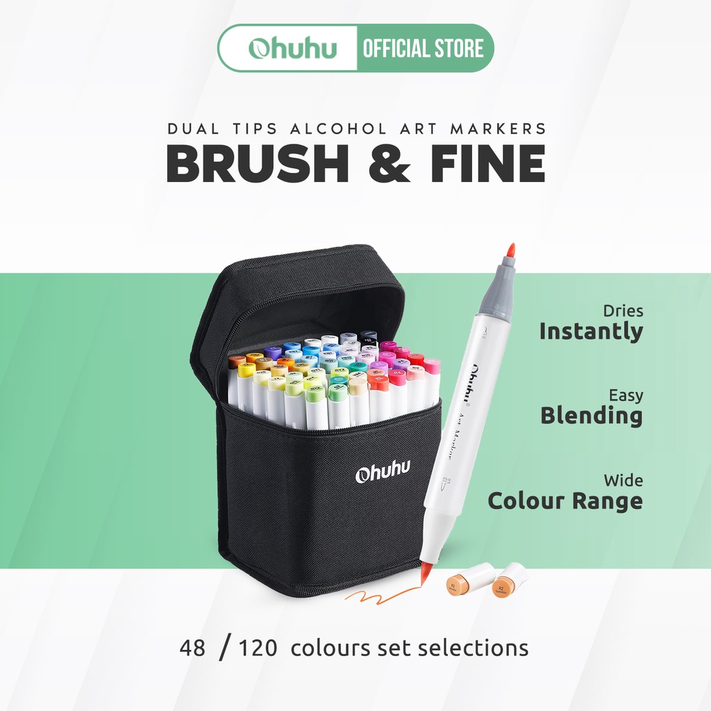 Ohuhu Brush & Chisel, 24 Skin-Tone Colors , Alcohol-based Brush