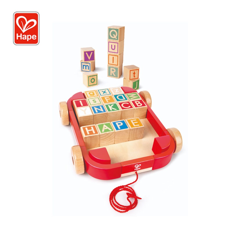 Hape 0487 Pull Along Cart With Blocks Suitable For Age 24M